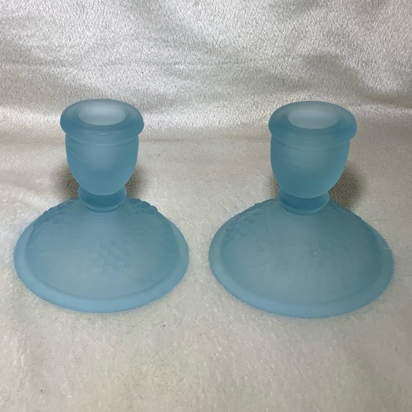 Vintage Lenox Imperial Glass Blue Satin Grape PatternCandlestick Holders - Picture 1 of 6